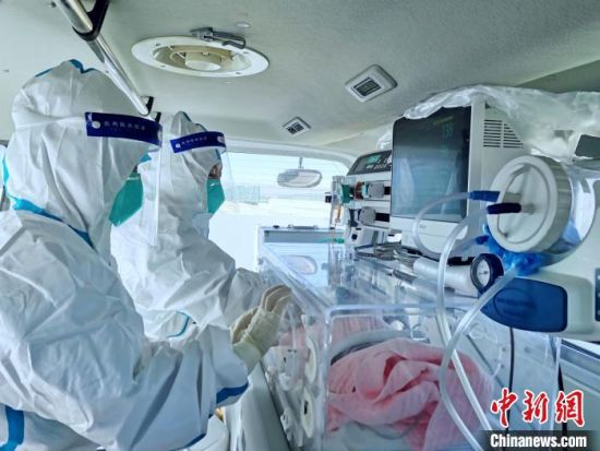 图为医护人员转诊高危早产婴儿。　青海省妇女儿童医院 供图